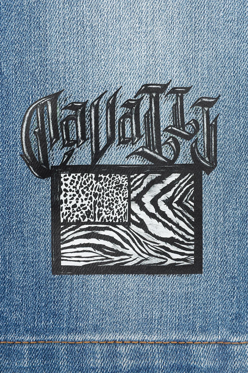 Animalier Patchwork-Print Denim Shorts