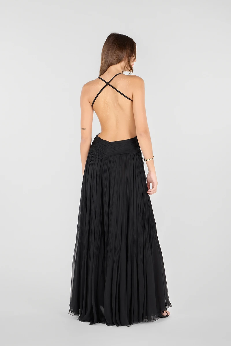 Draped backless silk dress
