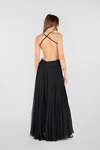 Draped backless silk dress