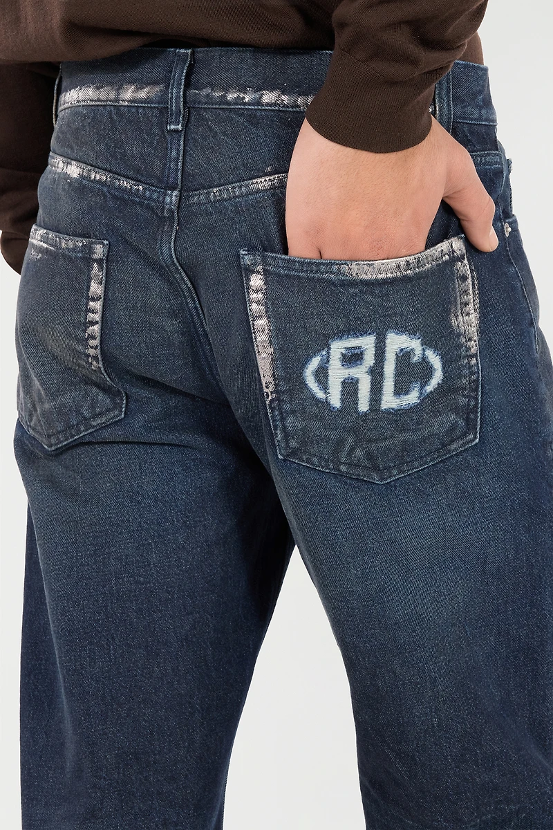 Sandblasted-Effect Jeans With Chain