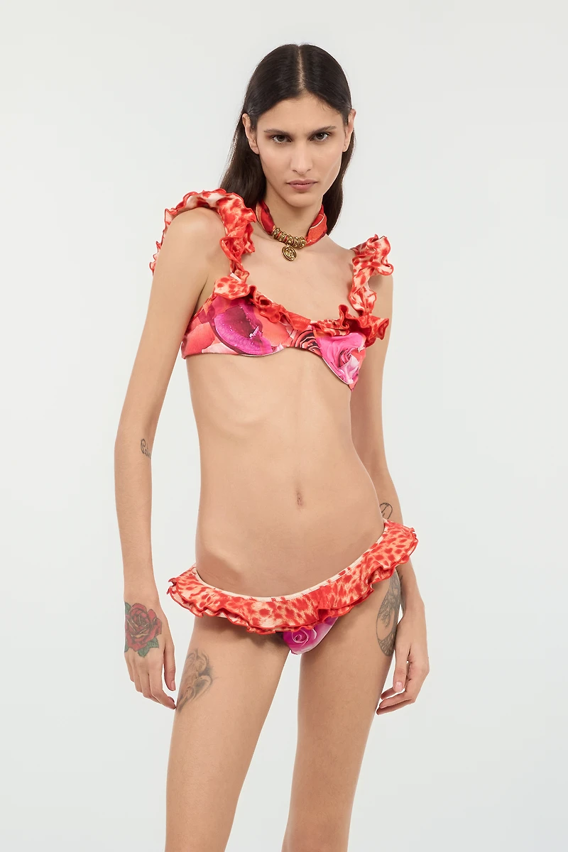 Garden Rose And Cheetah Skin Bikini