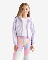 Chandail prérétréci en coton bio à capuchon et glissière Cooper pour fille