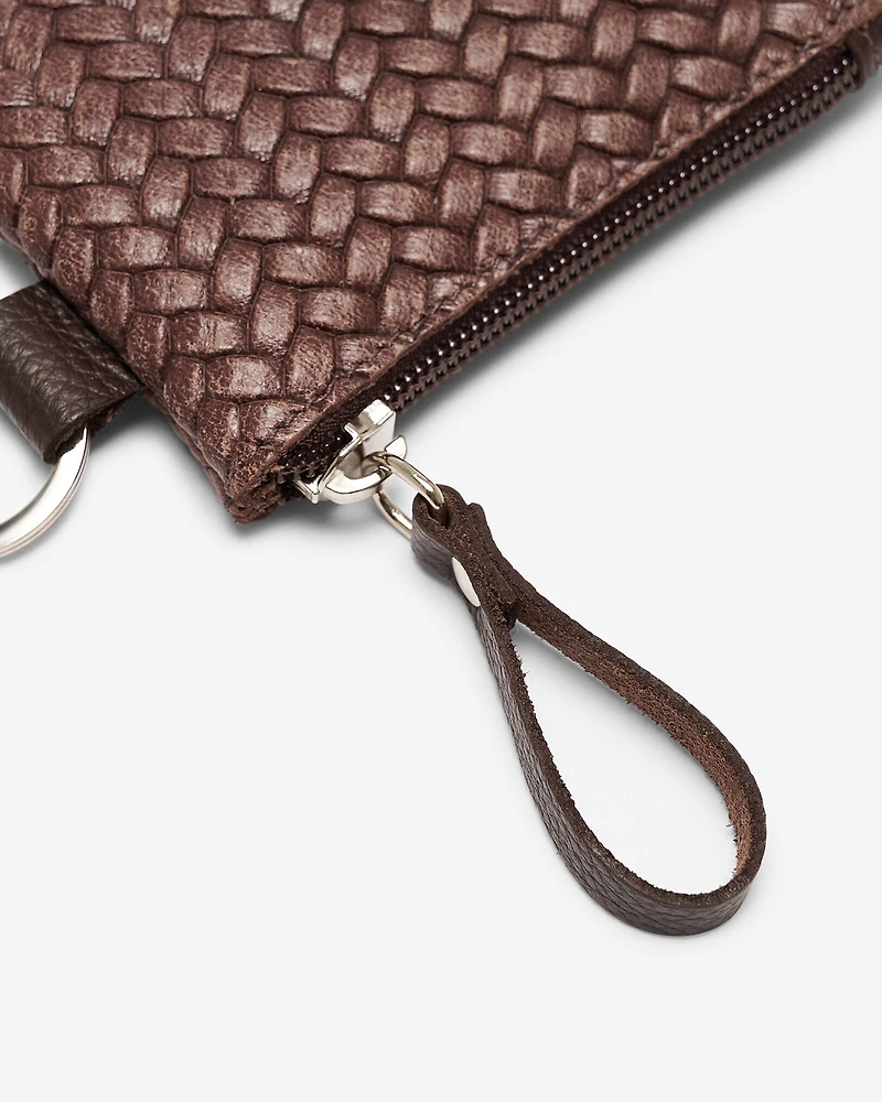 Pochette à glissière en cuir tiss