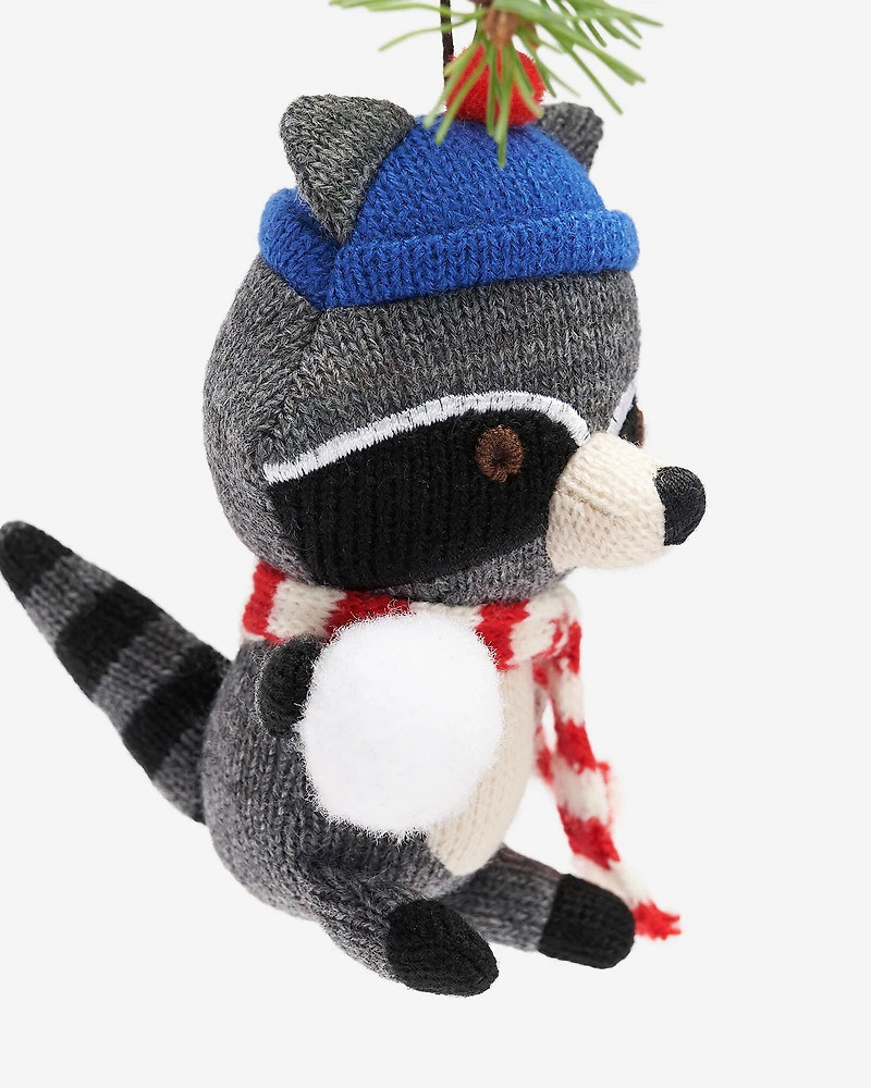 Snowball Fight Raccoon Ornament