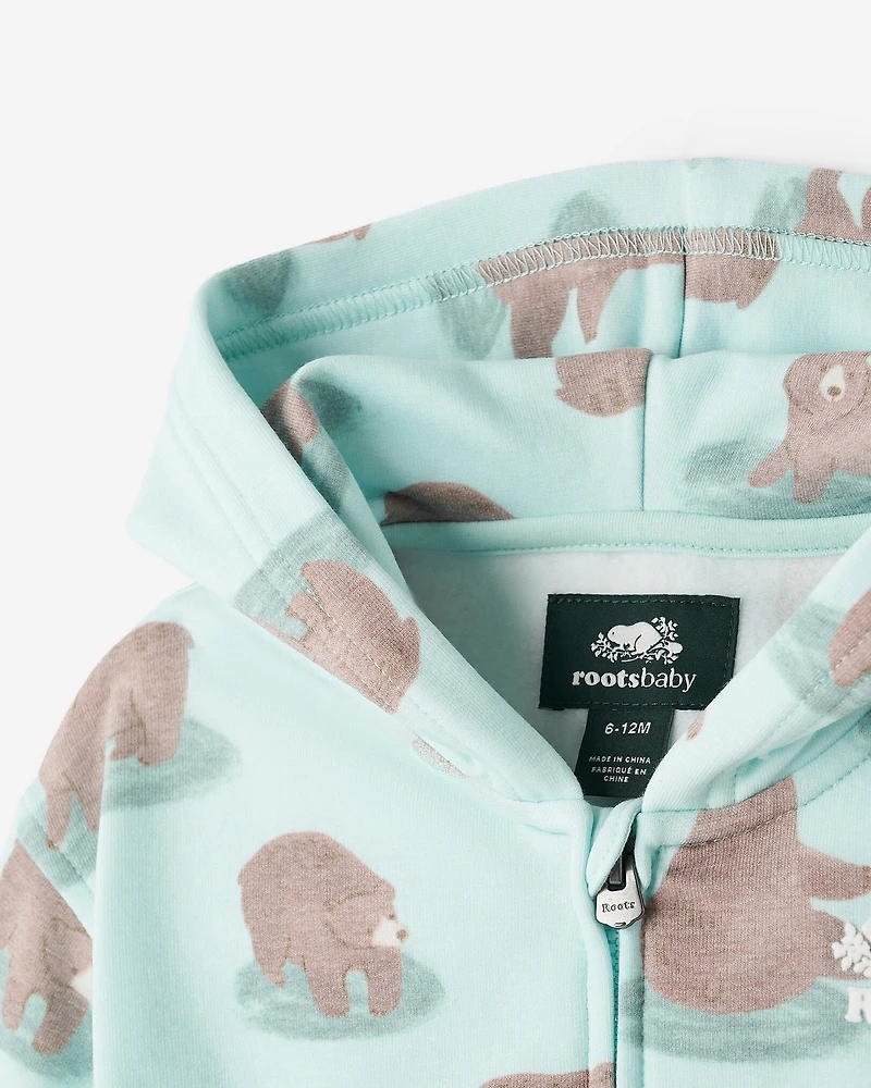 Chandail ourson douillet à capuchon et glissière pour bébés