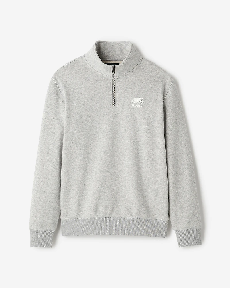 Chandail à glissière un quart original capuchon en jersey bouclette coton bio