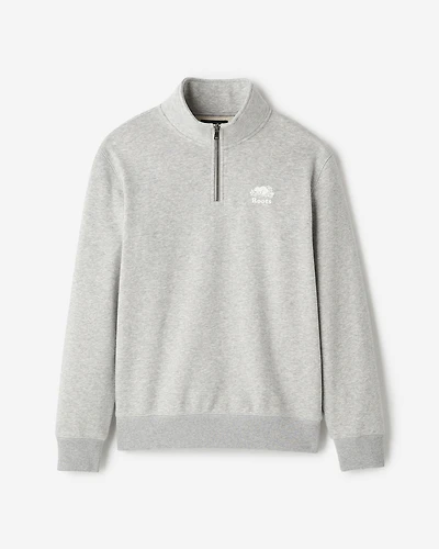 Chandail à glissière un quart original capuchon en jersey bouclette coton bio