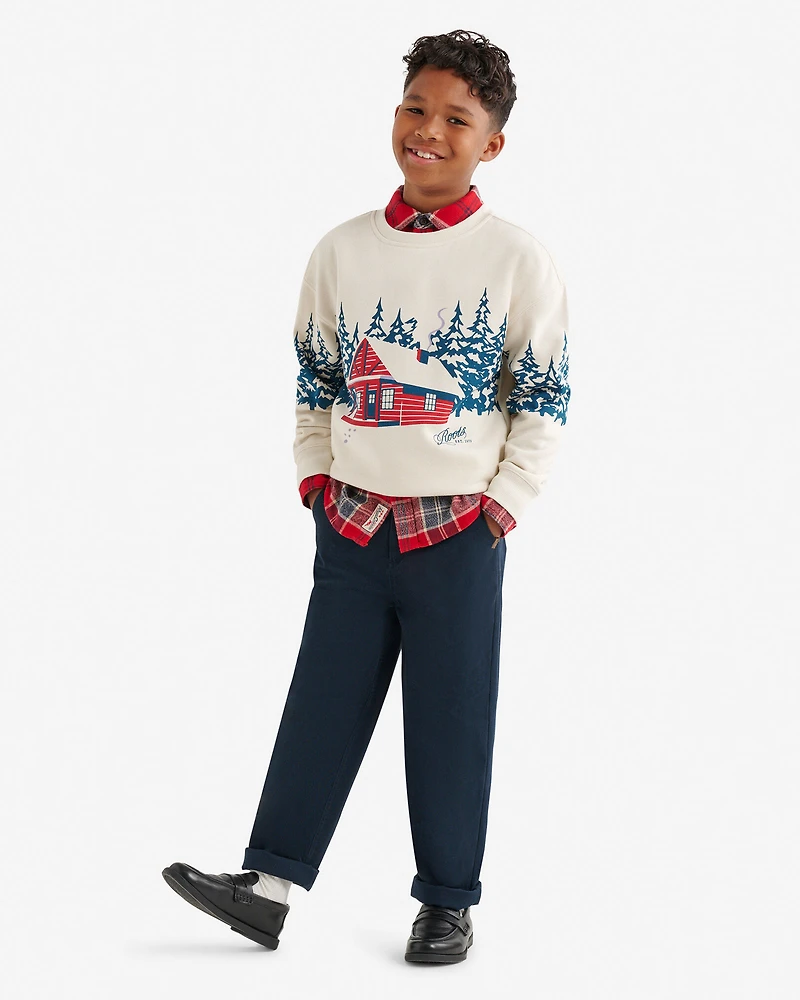 Chandail à col rond Paysage avec cabane pour enfants