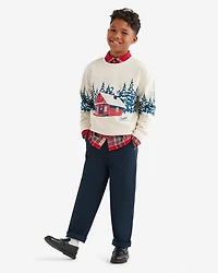 Chandail à col rond Paysage avec cabane pour enfants