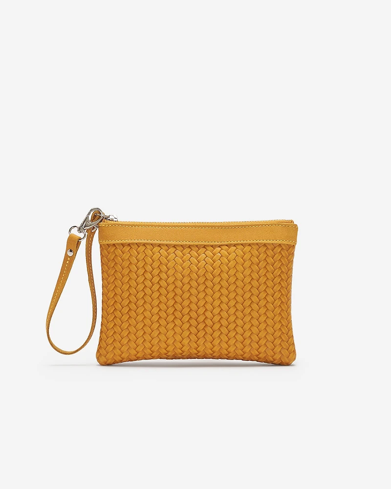 Petite pochette à dragonne en cuir tissé