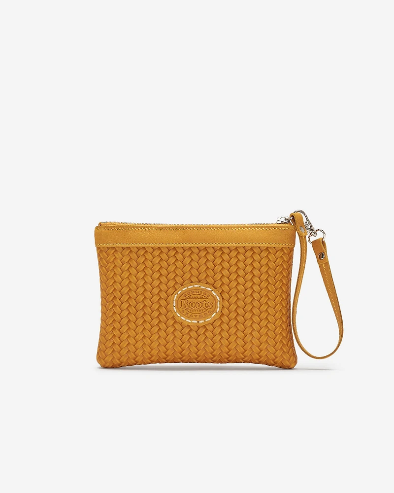 Petite pochette à dragonne en cuir tissé