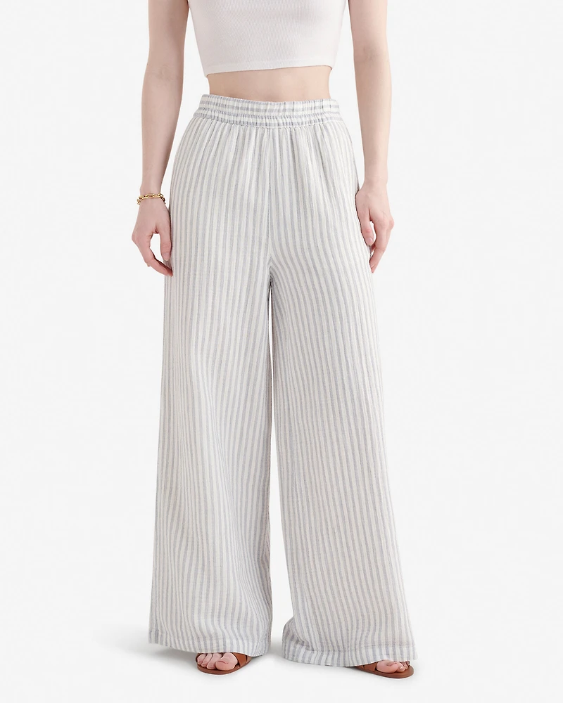 Pantalon à jambe large en gaze de coton motif Isla