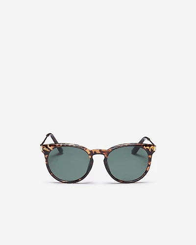 Womens Plastic Round With Metal Temple Arms Sunglasses