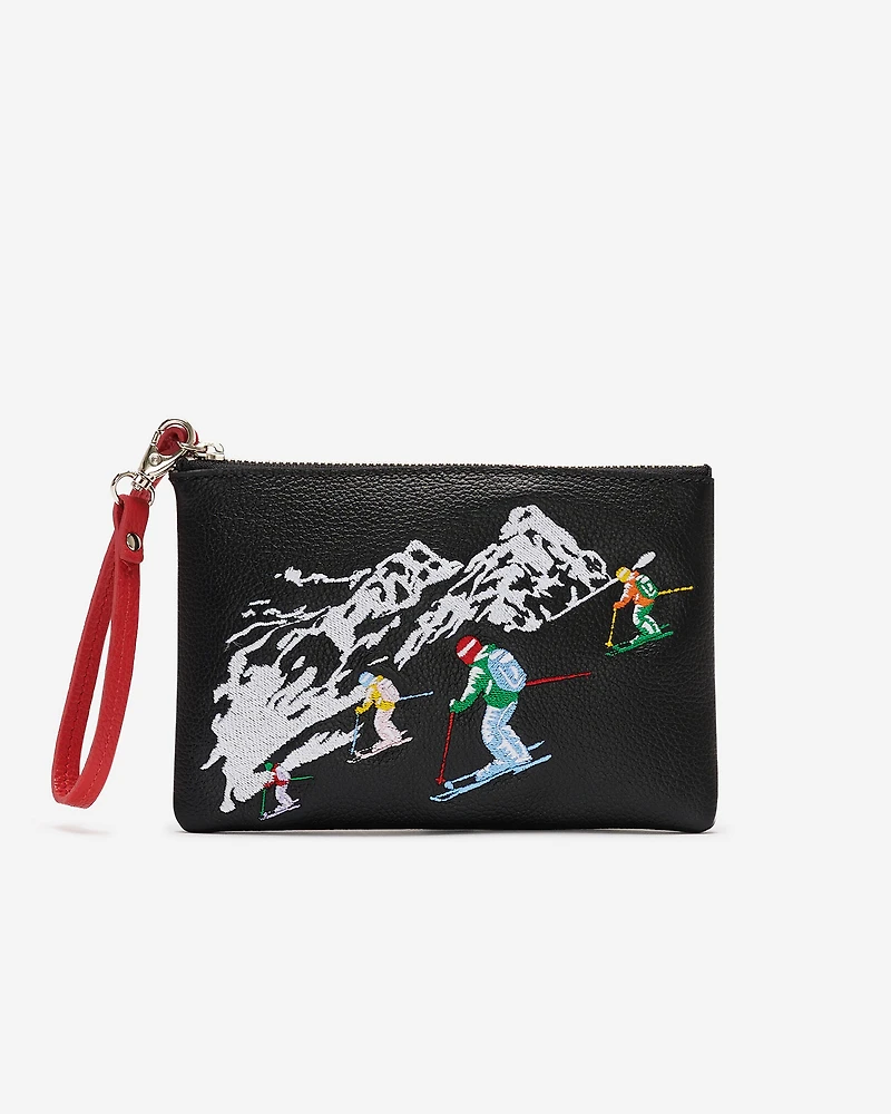 Grande pochette à glissière Ski en cuir Cervino