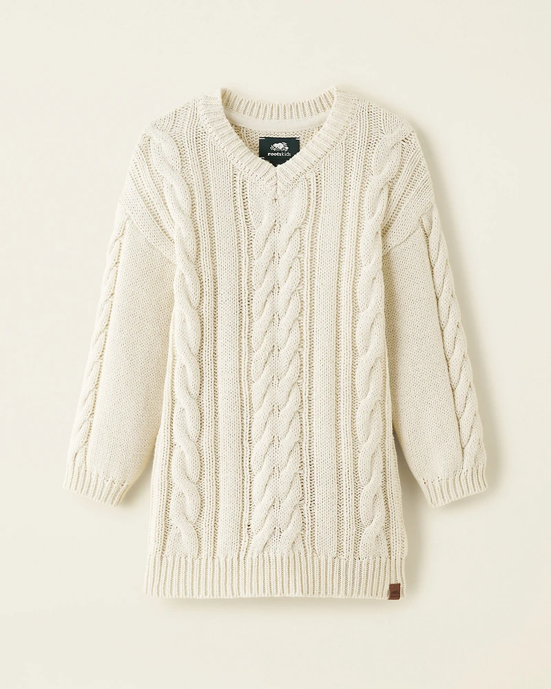 Robe en tricot à col V et torsades pour toutes-petites