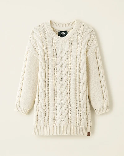 Robe en tricot à col V et torsades pour toutes-petites