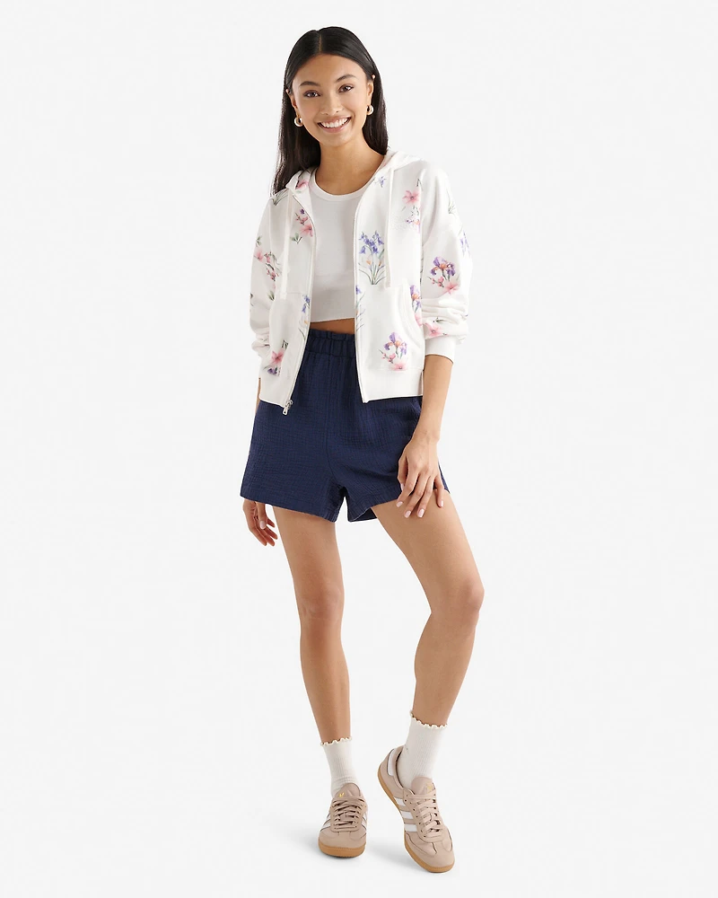 Chandail à capuchon et glissière motif floral Cooper