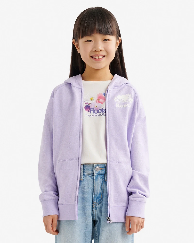 Chandail original à capuchon et glissière en jersey bouclette de coton bio pour enfants