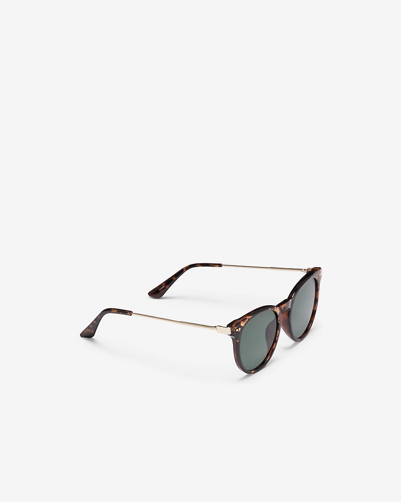 Womens Plastic Round With Metal Temple Arms Sunglasses