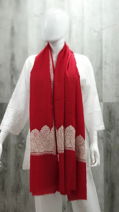 Pure Pashmina Shawl with Silver Tilla Work Red (ONE OF A KIND)