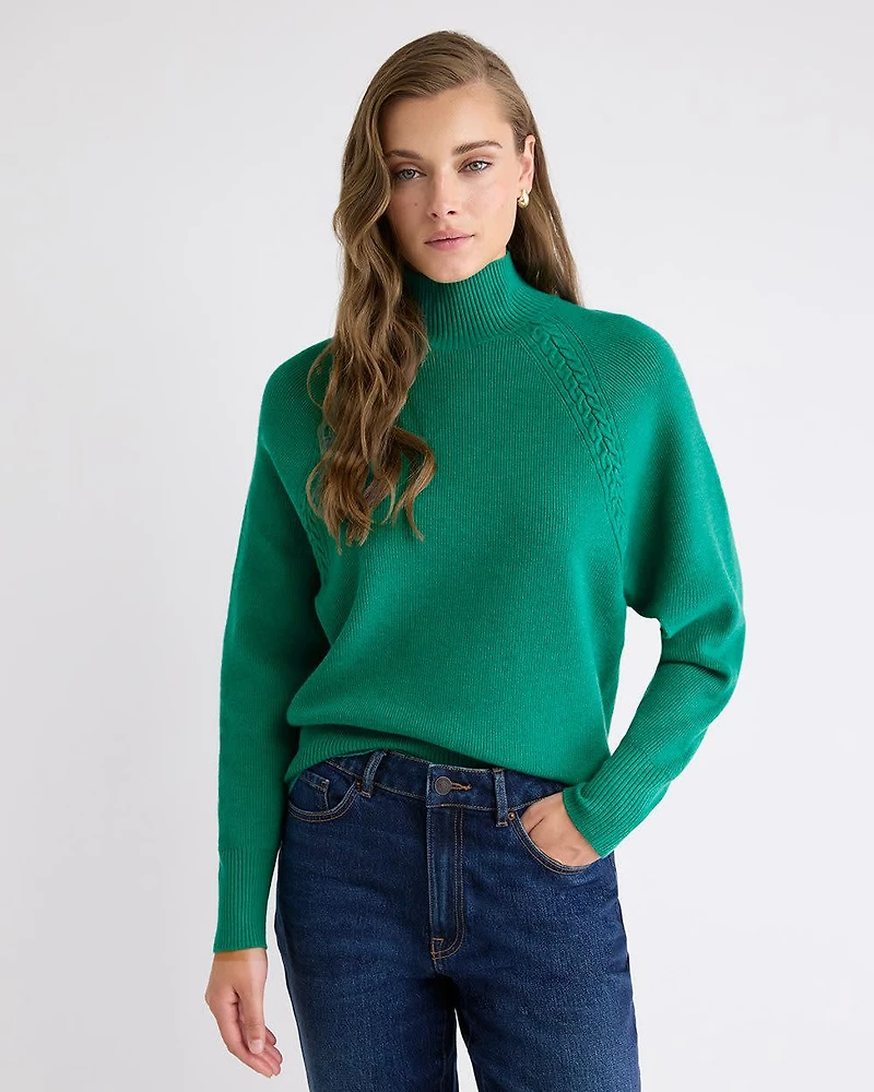 Long-Sleeve Mock-Neck Ribbed Pullover