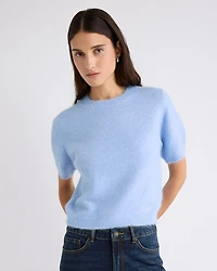 Short-Sleeve Crew-Neck Fuzzy Pullover