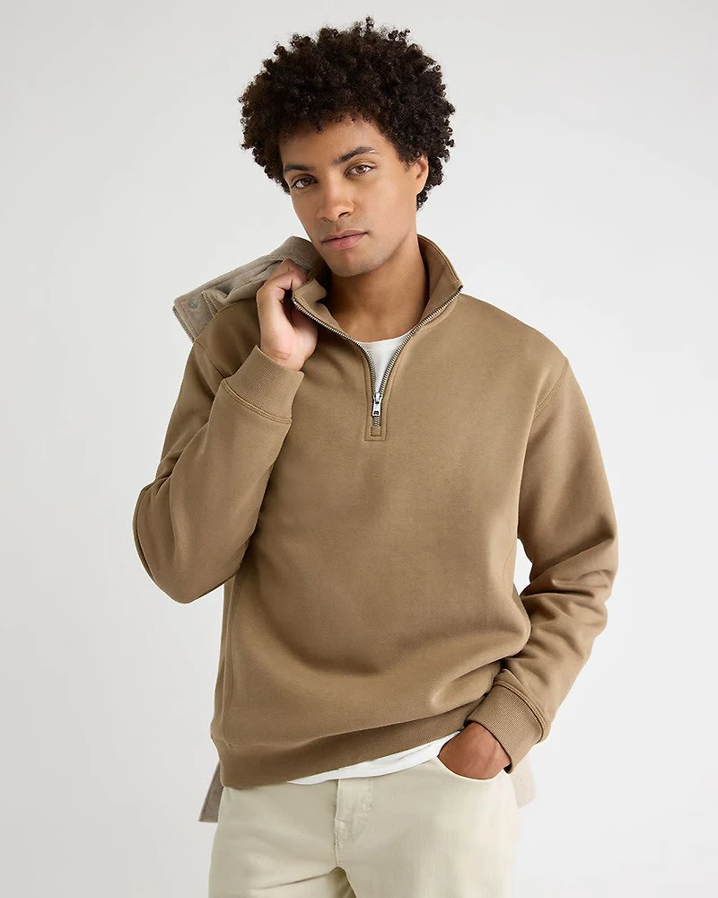 Pull à Col Montant Demi-Zip et Manches Longues