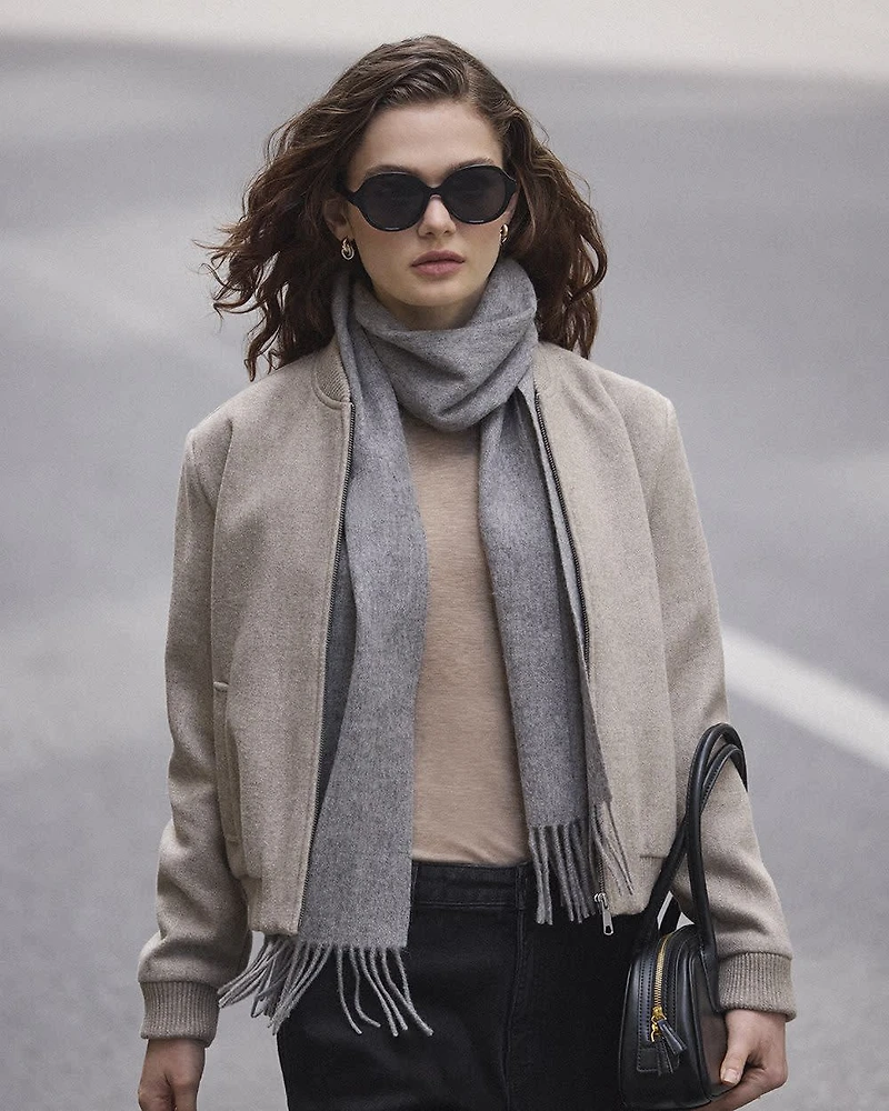 Wool-Blend Zip-Up Bomber Jacket