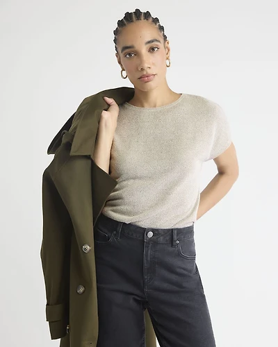 Haut en Tricot Bouclé à Col Rond et Manches Très Courtes