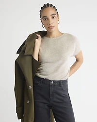 Haut en Tricot Bouclé à Col Rond et Manches Très Courtes