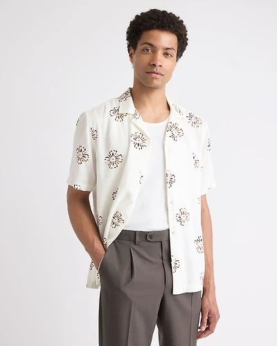 Chemise à Manches Courtes en Mélange de Lin avec Col Camp
