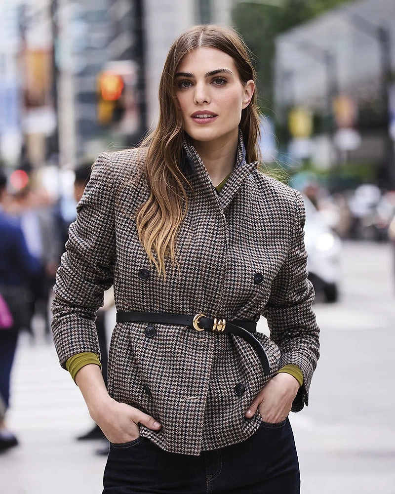 Double-Breasted Houndstooth Blazer