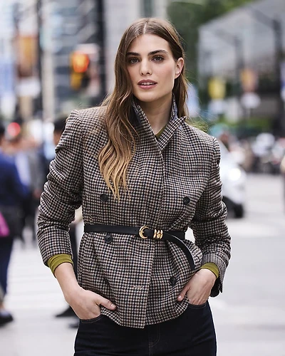 Double-Breasted Houndstooth Blazer