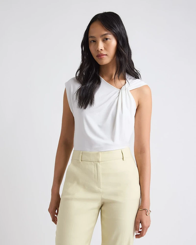 Sleeveless Crew-Neck Top with Twisted Detail