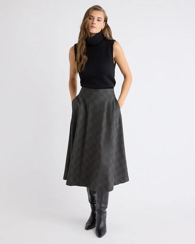 High-Rise Plaid Midi Skirt