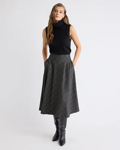High-Rise Plaid Midi Skirt