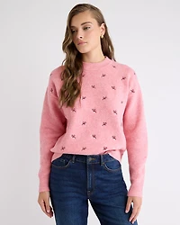Long-Sleeve Crew-Neck Sweater with Embroidered Pattern