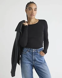 Long-Sleeve Crew-Neck Fitted Ribbed Tee