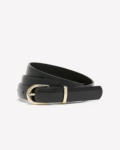 Skinny Leather Belt with Oval Buckle