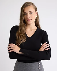 Long-Sleeve V-Neck Ribbed Pullover