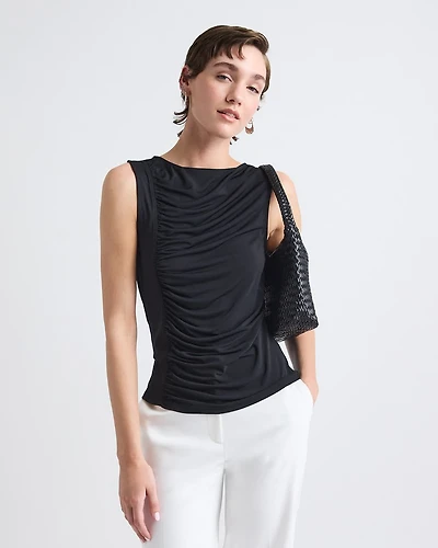 Haut Sans Manches à Col Rond avec Couture Froncée