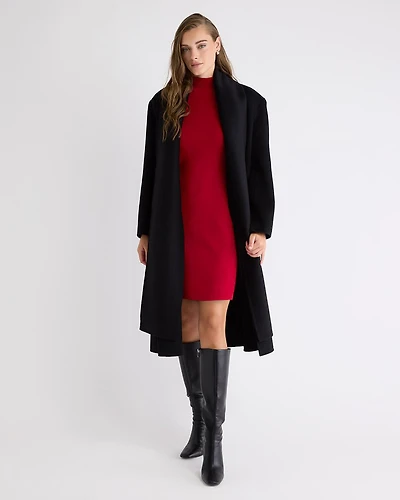 Elbow-Sleeve Mock-Neck Mini Dress