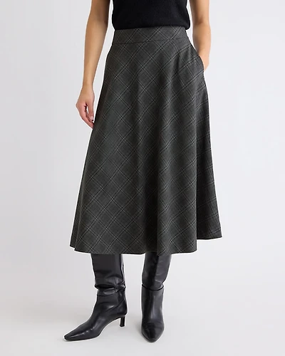 Jupe Midi à Carreaux Taille Haute