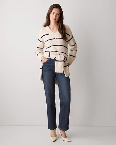 Long Medium-Wash Straight-Leg Jeans