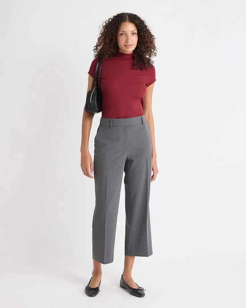 Grey Mid-Rise Straight-Leg Cropped Pant