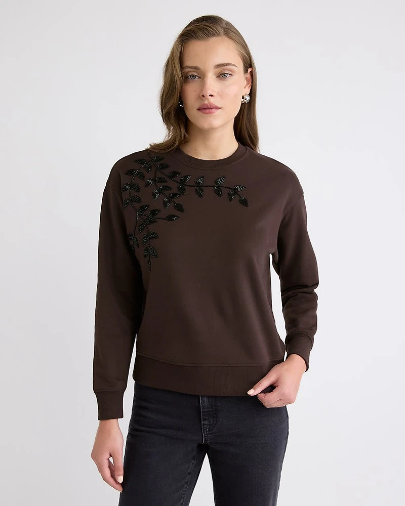 Pull en French Terry à Col Rond et Manches Longues