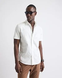 Short-Sleeves Tailored-Fit Dress Shirt with Floral Embroideries