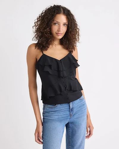 Sleeveless V-Neck Ruffled Top