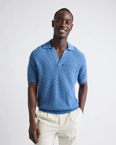 Short-Sleeve Linen-Blend Polo with Johnny Collar