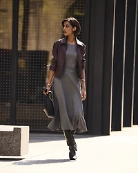 Wool-Blend High-Rise Flare Midi Skirt